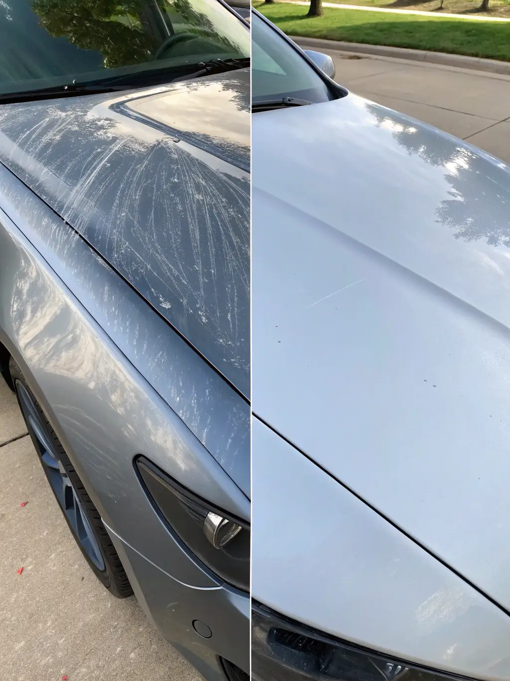 A before-and-after shot showcasing the dramatic difference after a ceramic coating application, emphasizing the long-lasting protection and enhanced shine.